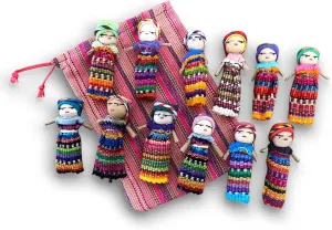 Set of 12 Guatemalan Handmade Worry Dolls With Colorful Crafted Storage Bag | Anxiety Dolls for Girls and Boys