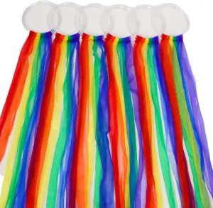 Set of 6 Hoops with 24" Chiffon Scarf Streamers in rainbow with storage bag, Creative Movement Prop for dancing, preschool, music education. Direct from USA manufacturer