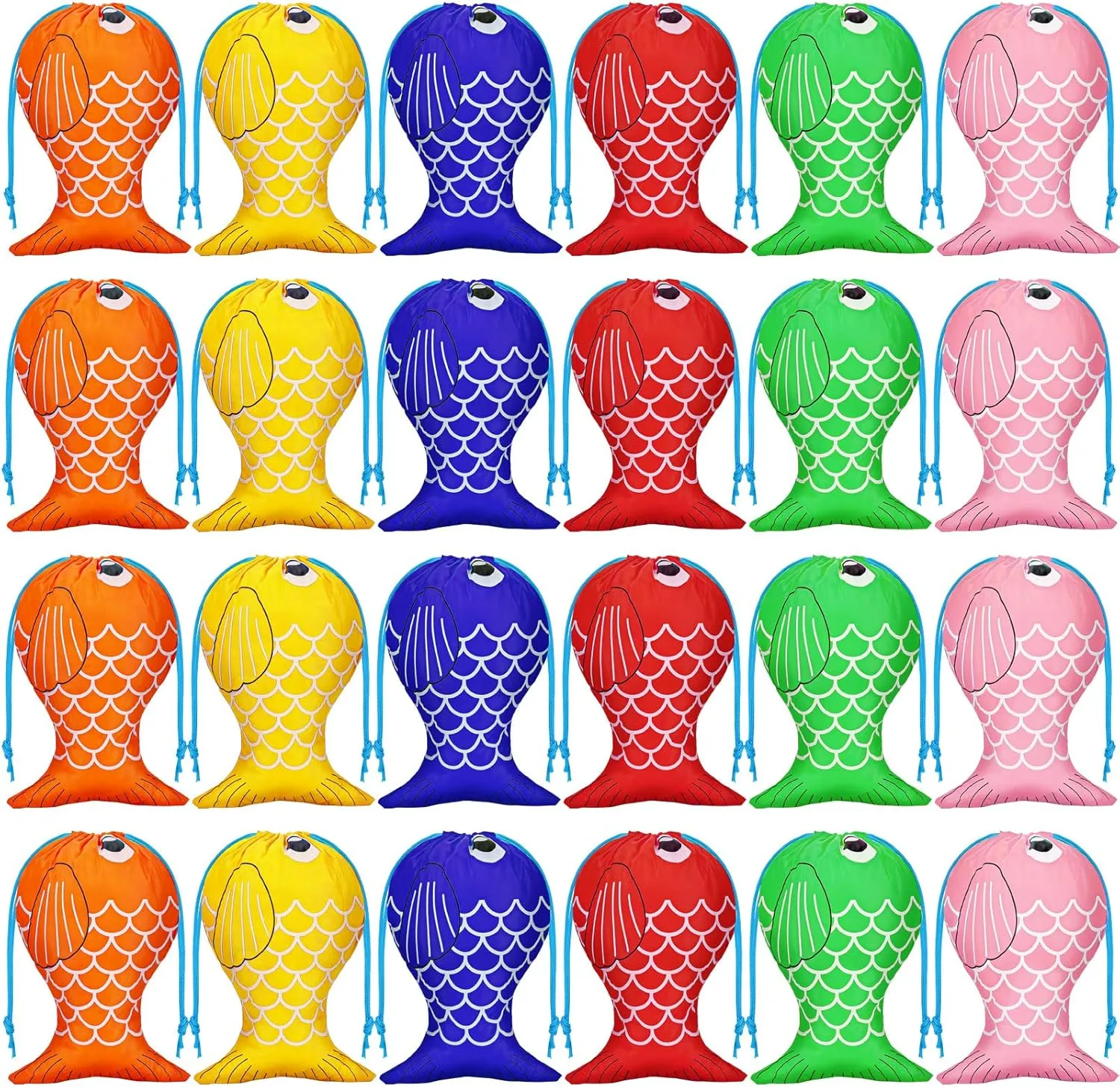 Shappy Little Fisherman Drawstring Bags Drawstring Backpack Bags Girls Boys Party Supplies Camping Favors Colorful Fishing Gift Bags for kids party favors Designs Candy Goody Treat Bags (Cute, 24)