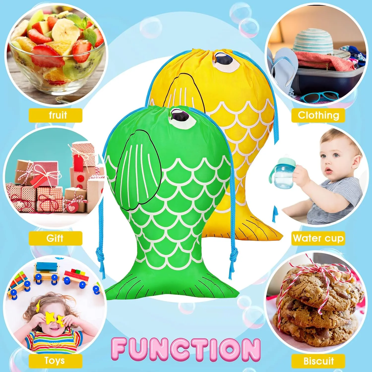 Shappy Little Fisherman Drawstring Bags Drawstring Backpack Bags Girls Boys Party Supplies Camping Favors Colorful Fishing Gift Bags for kids party favors Designs Candy Goody Treat Bags (Cute, 24)