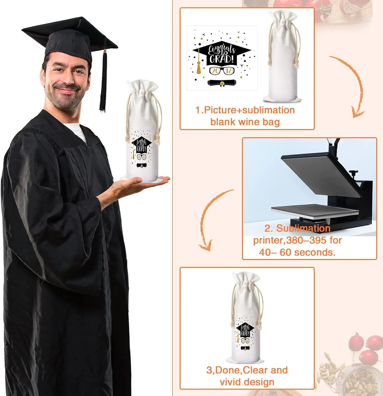 Shappy Sublimation Wine Bag Reusable Canvas Wine Bags with Drawstrings for DIY Wedding Nurse Graduation Physician Assistant Gifts Birthday Anniversary Present Law Student(30 Pieces)