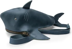 Shark-Shaped Shoulder Bag with Adjustable Strap, Crossbody Bag, Messenger Bag, Travel Accessory, Full Grain Leather, Handmade, Slate Blue