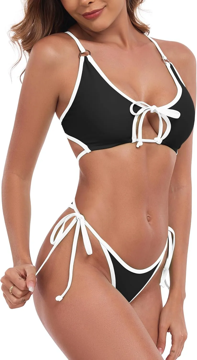 SHERRYLO Thong Bikini Swimsuit for Women Black Brazilian String Bikinis Bathing Suit Triangle Top Bathing Suits Swimsuits