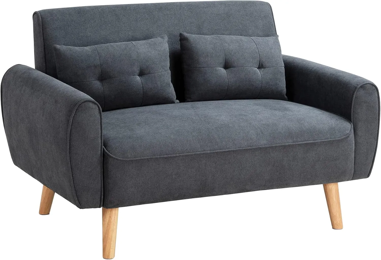 Shintenchi Small Modern Loveseat Couch Sofa, Mid Century Fabric Upholstered 2-Seat Sofa Couch Love Seats Furniture for Small Space, Dark Grey