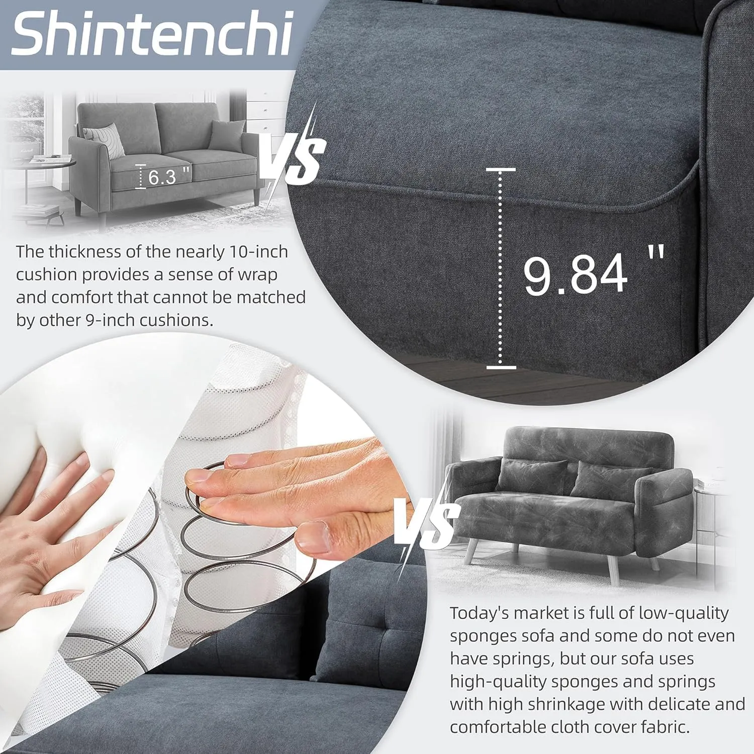 Shintenchi Small Modern Loveseat Couch Sofa, Mid Century Fabric Upholstered 2-Seat Sofa Couch Love Seats Furniture for Small Space, Dark Grey