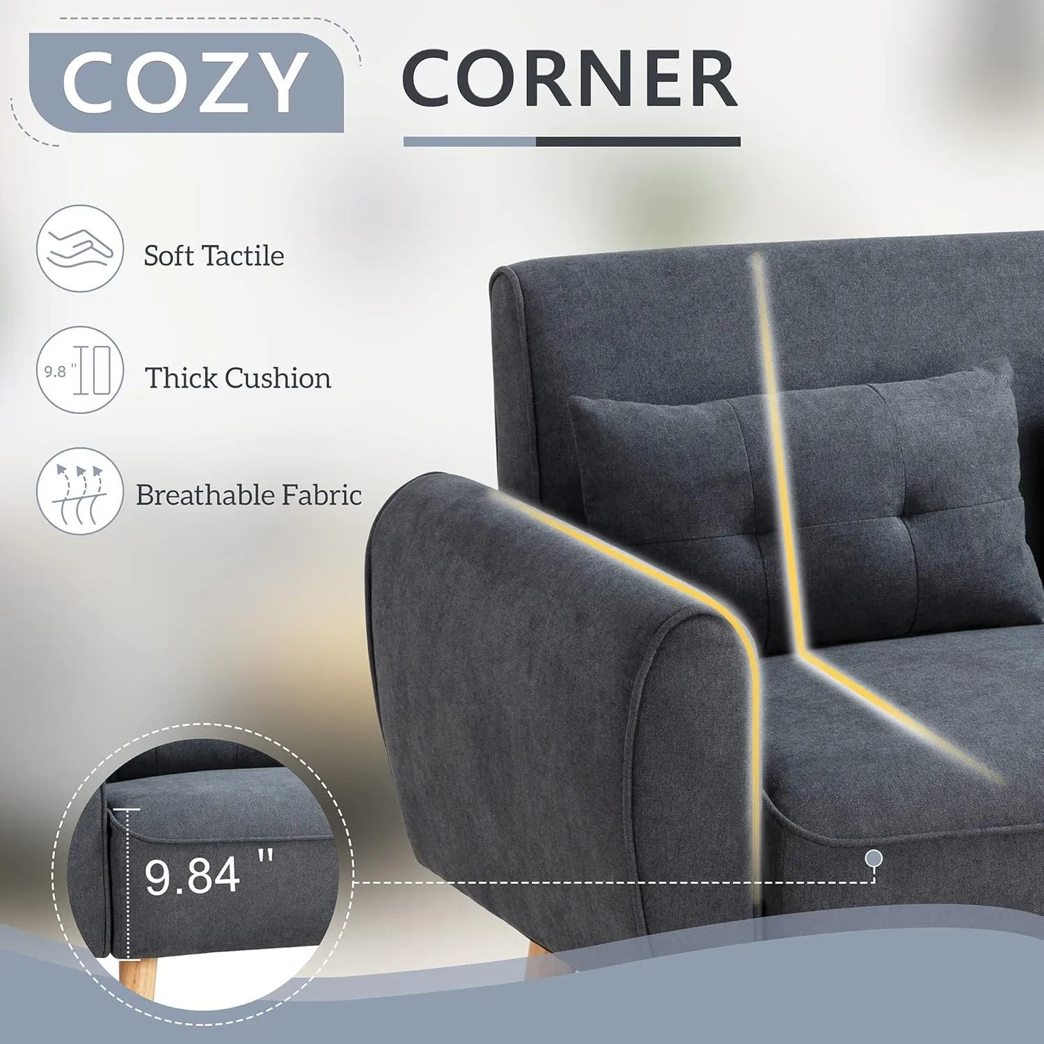 Shintenchi Small Modern Loveseat Couch Sofa, Mid Century Fabric Upholstered 2-Seat Sofa Couch Love Seats Furniture for Small Space, Dark Grey