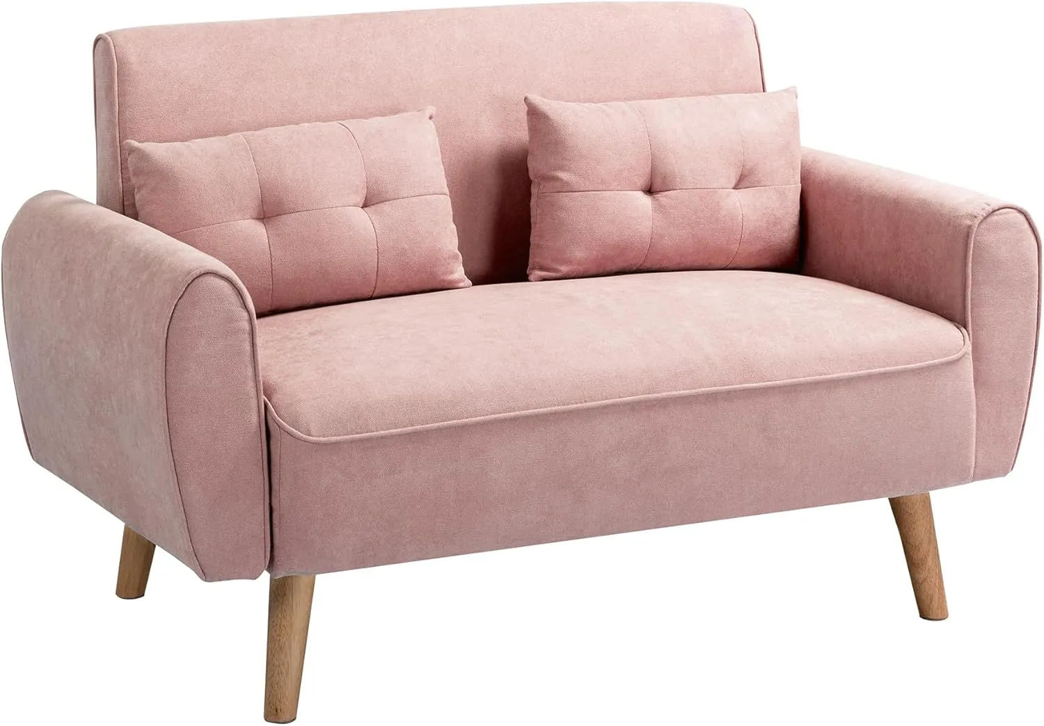 Shintenchi Small Modern Loveseat Couch Sofa, Mid Century Fabric Upholstered 2-Seat Sofa Couch Love Seats Furniture for Small Space,Living Room,Studio,Apartment with 2 Pillows, Pink