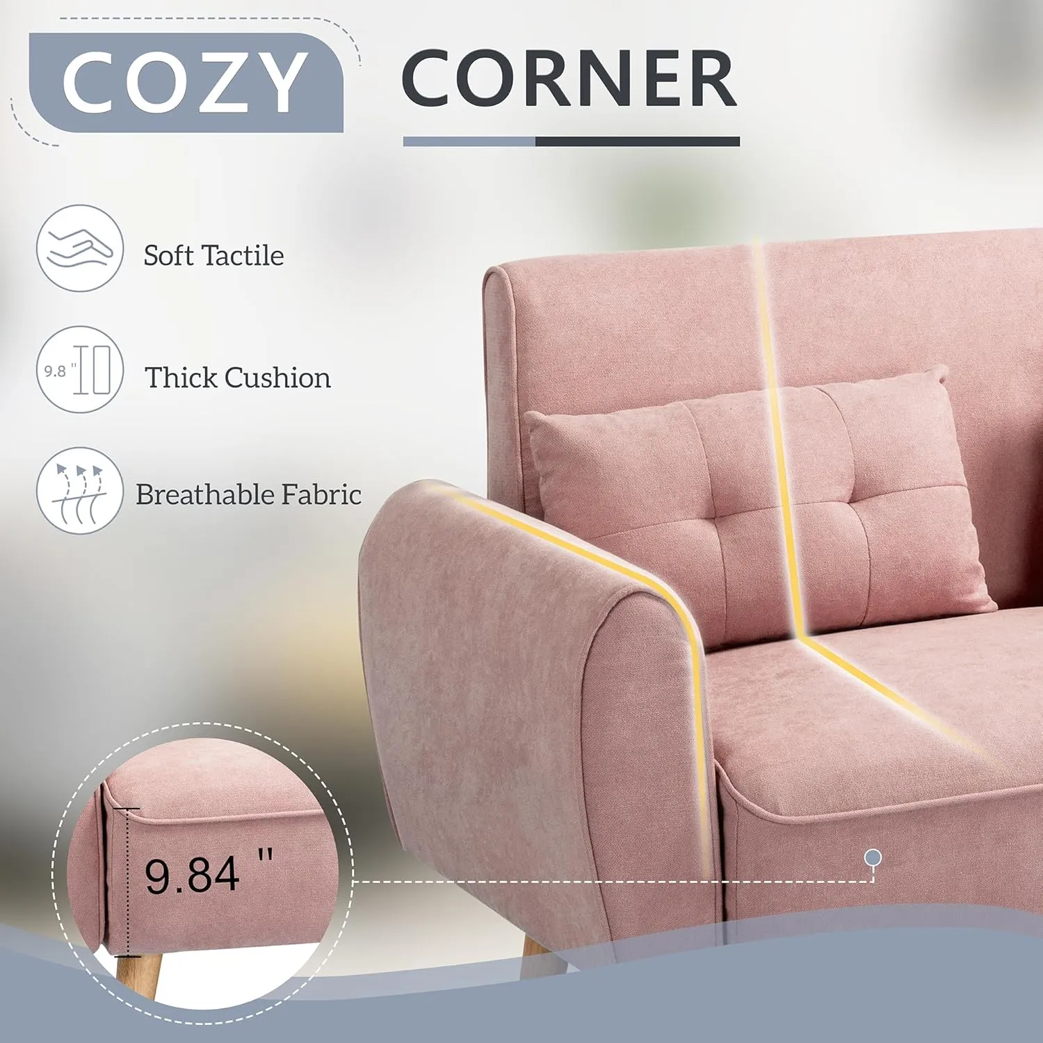 Shintenchi Small Modern Loveseat Couch Sofa, Mid Century Fabric Upholstered 2-Seat Sofa Couch Love Seats Furniture for Small Space,Living Room,Studio,Apartment with 2 Pillows, Pink