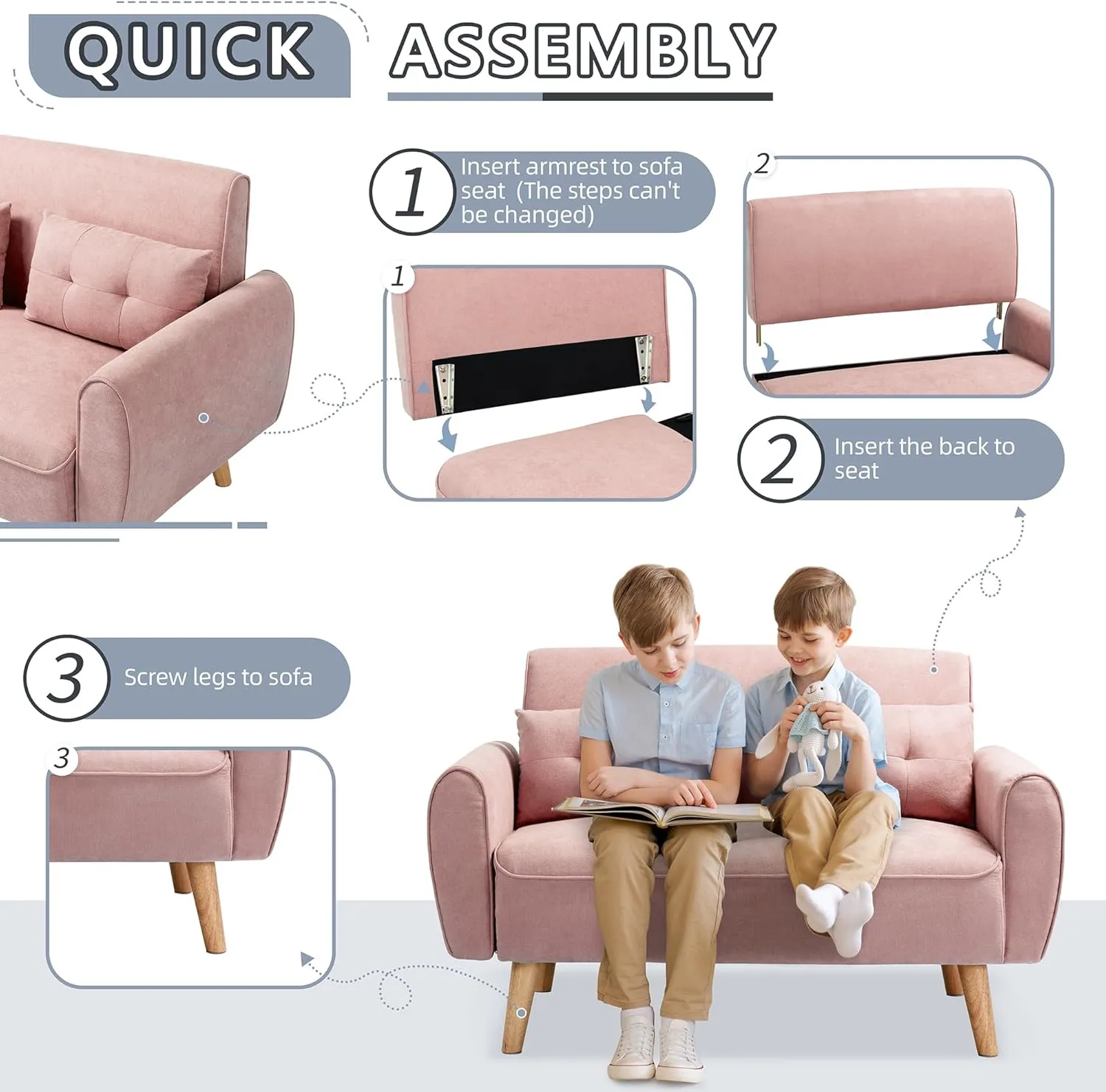 Shintenchi Small Modern Loveseat Couch Sofa, Mid Century Fabric Upholstered 2-Seat Sofa Couch Love Seats Furniture for Small Space,Living Room,Studio,Apartment with 2 Pillows, Pink