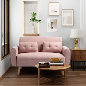 Shintenchi Small Modern Loveseat Couch Sofa, Mid Century Fabric Upholstered 2-Seat Sofa Couch Love Seats Furniture for Small Space,Living Room,Studio,Apartment with 2 Pillows, Pink