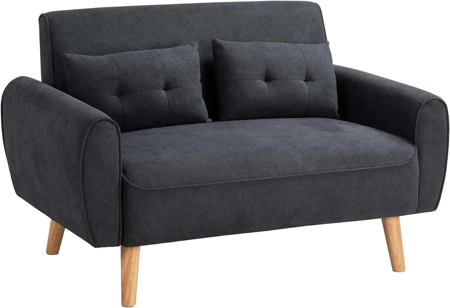 Shintenchi Small Modern Loveseat Couch Sofa, Mid Century Fabric Upholstered 2-Seat Sofa Couch Love Seats Furniture for Small Space,Living Room,Studio,Apartment with 2 Pillows,Black