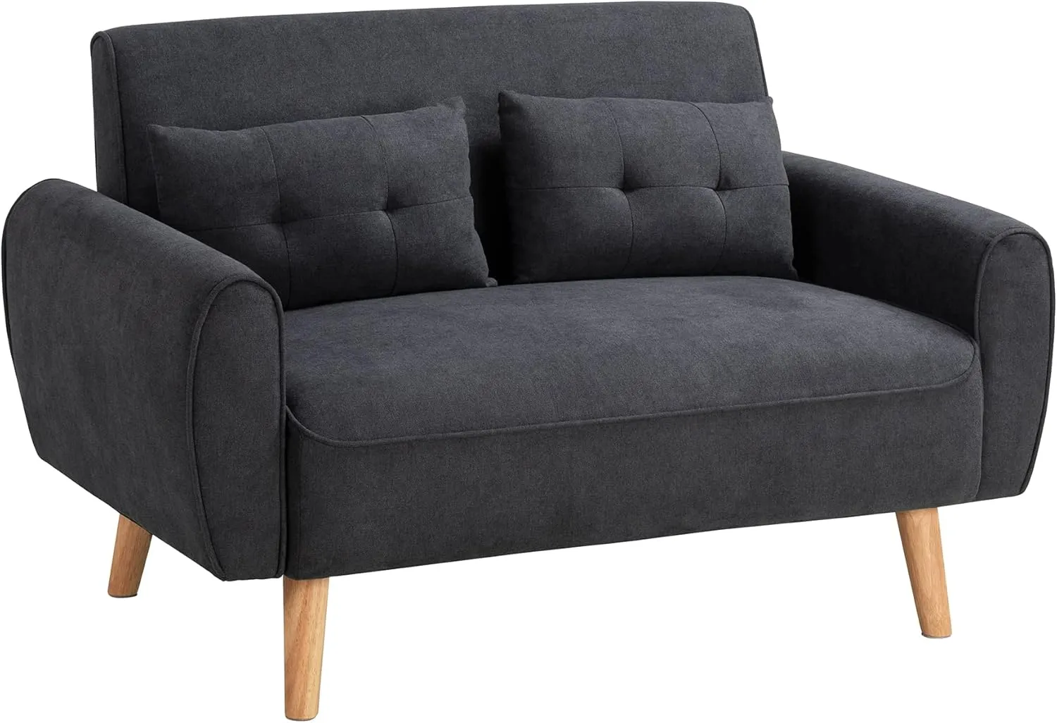 Shintenchi Small Modern Loveseat Couch Sofa, Mid Century Fabric Upholstered 2-Seat Sofa Couch Love Seats Furniture for Small Space,Living Room,Studio,Apartment with 2 Pillows,Black