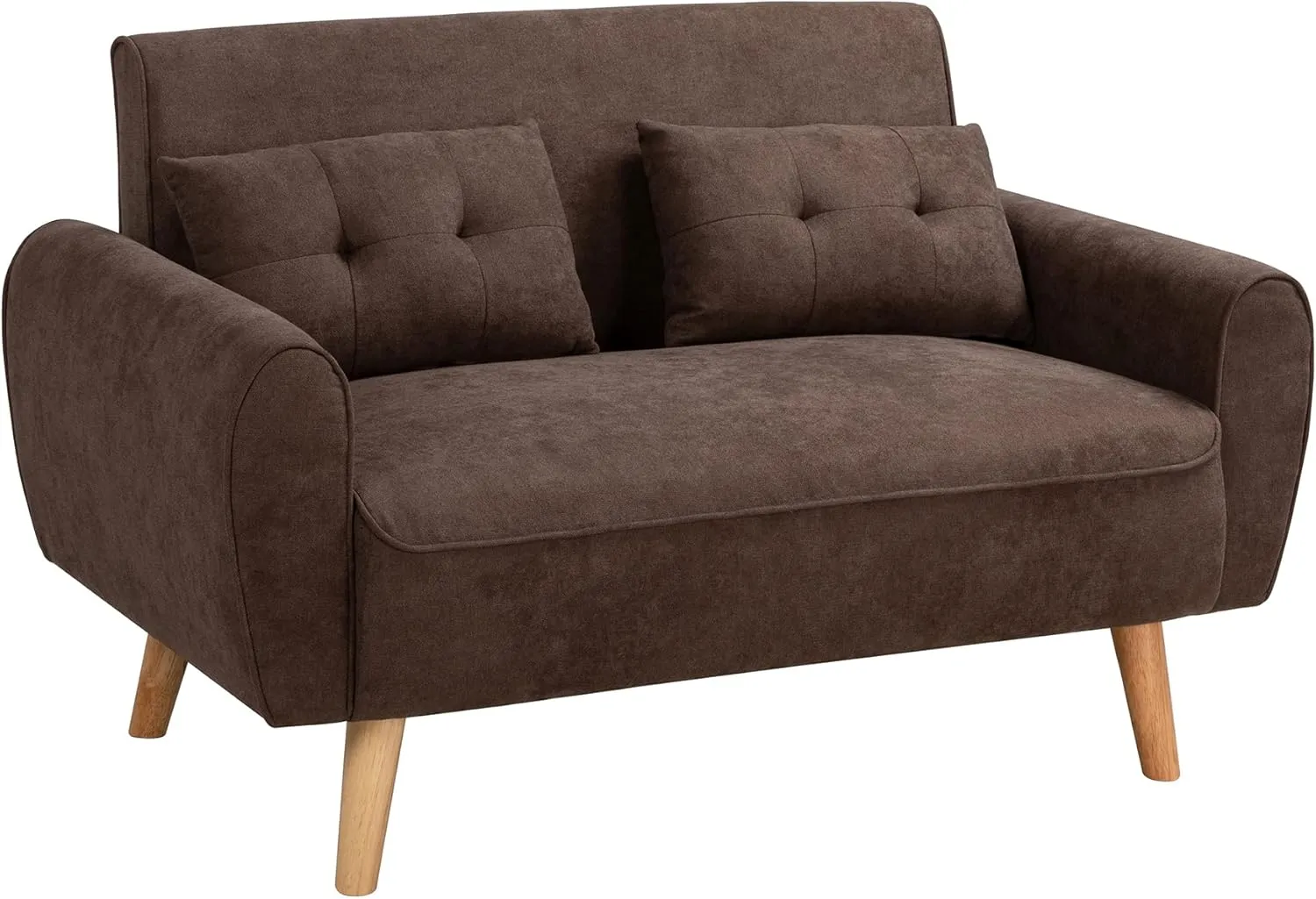 Shintenchi Small Modern Loveseat Couch Sofa, Mid Century Fabric Upholstered 2-Seat Sofa Couch Love Seats Furniture for Small Space,Living Room,Studio,Apartment with 2 Pillows,Brown
