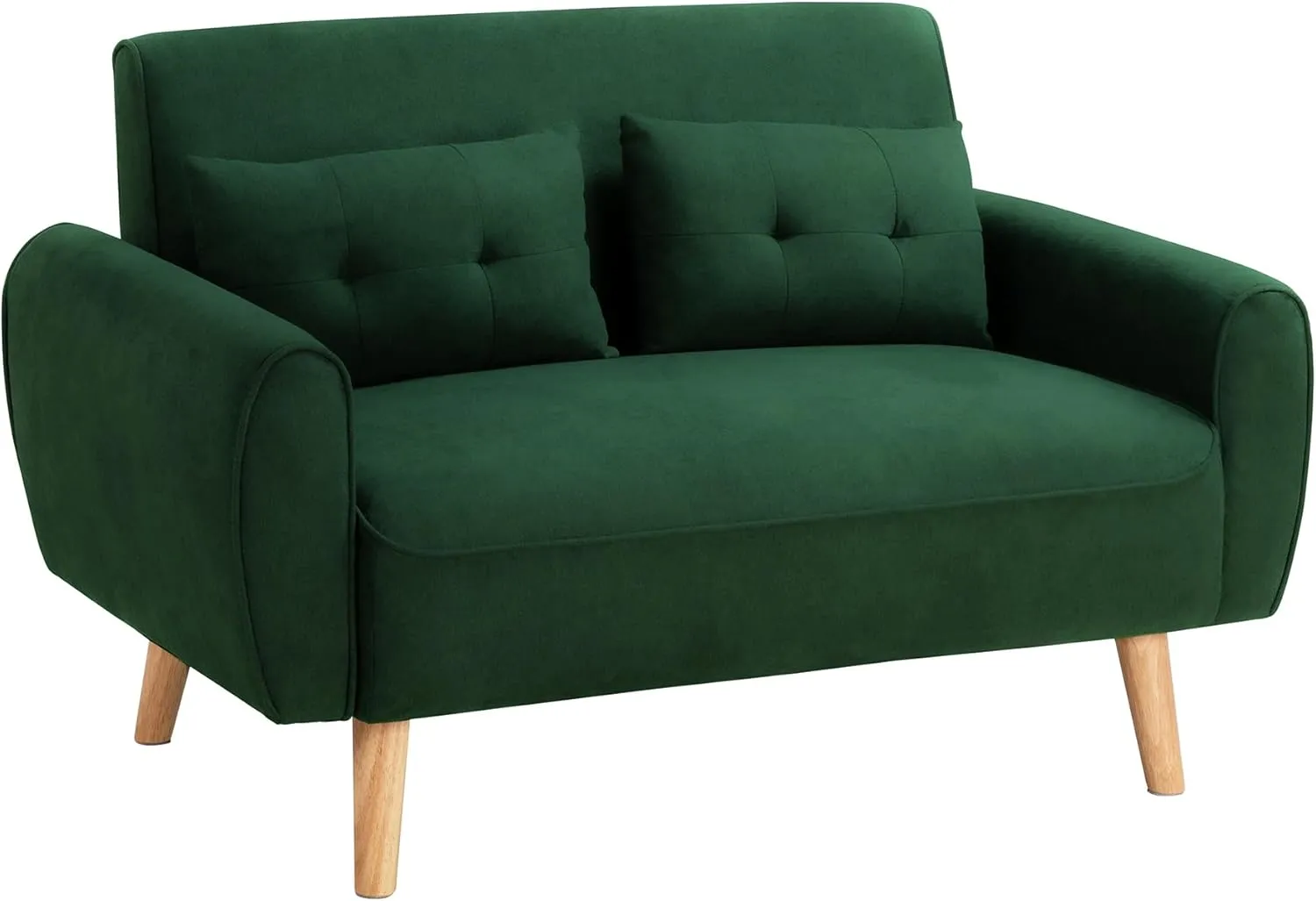 Shintenchi Small Modern Loveseat Couch Sofa, Mid Century Fabric Upholstered 2-Seat Sofa Couch Love Seats Furniture for Small Space,Living Room,Studio,Apartment with 2 Pillows,Green