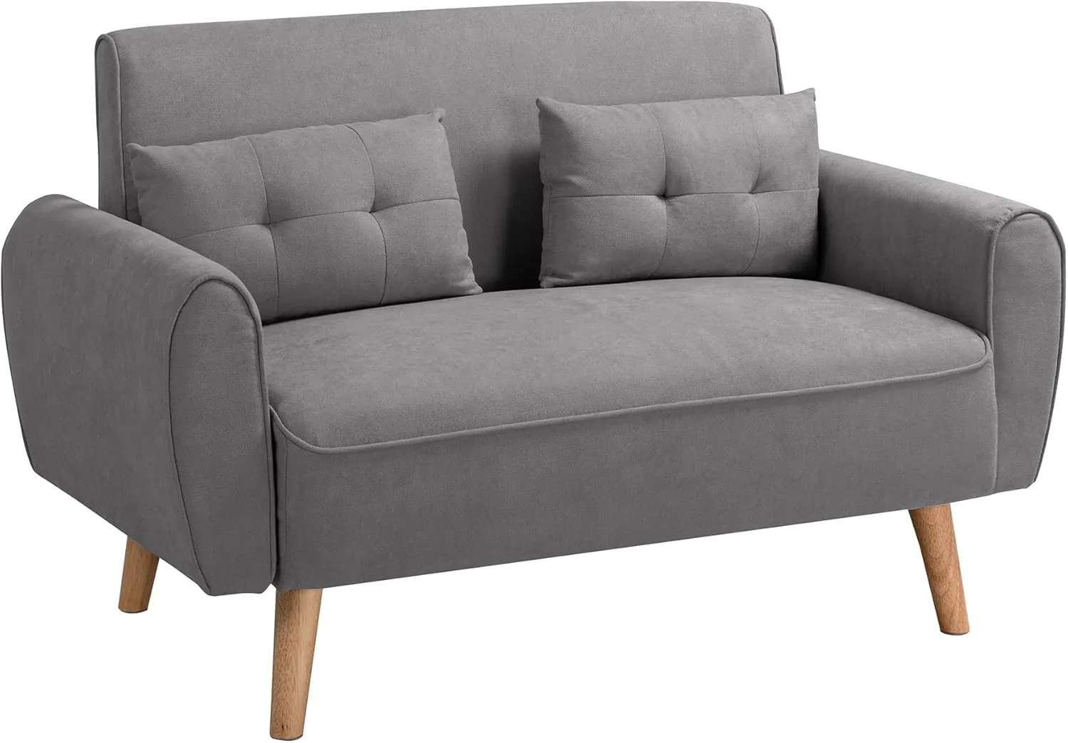 Shintenchi Small Modern Loveseat Couch Sofa, Mid Century Fabric Upholstered 2-Seat Sofa Couch Love Seats Furniture for Small Space,Living Room,Studio,Apartment with 2 Pillows,Light Grey