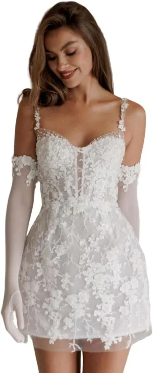 Short Wedding Dresses for Bride Beach Lace Strapless Tulle Applique Boho Mini Bridal Dress for Bride