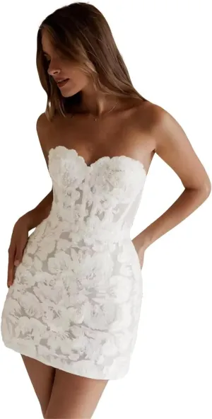 Short Wedding Dresses for Bride Boho Long Sleeve Lace Strapless Tulle Mini Tight Bridal Dress for Bride