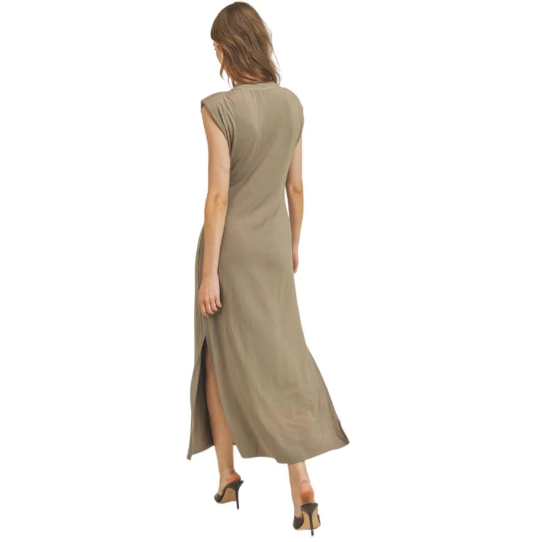 Shoulder Pad Midi Dress (Sage)