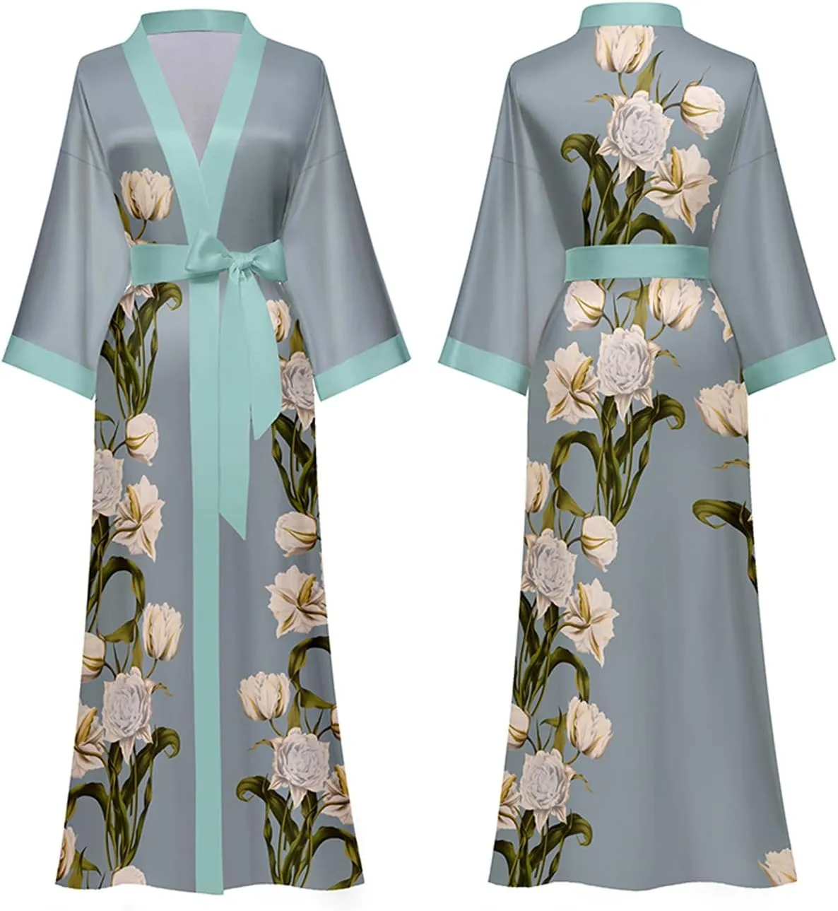 Silk Satin Robe for Women Long Japanese Kimono Robe Lightweight Soft Bathrobe Summer Luxury Dressing Gown