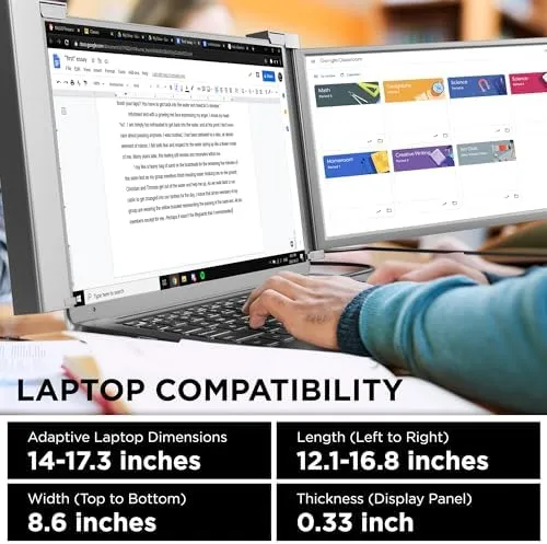 Silver 14" Portable Monitor for Laptops – Dual Screen Extender for 14"-17.3" Displays with USB-C, USB-A, and HDMI, FHD 1080P IPS – Plug & Play for Laptops, Switch, Xbox