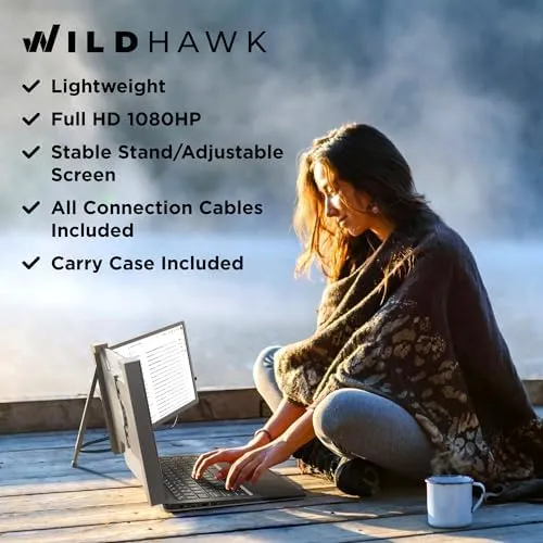 Silver 14" Portable Monitor for Laptops – Dual Screen Extender for 14"-17.3" Displays with USB-C, USB-A, and HDMI, FHD 1080P IPS – Plug & Play for Laptops, Switch, Xbox