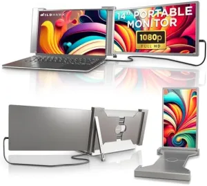 Silver 14" Portable Monitor for Laptops – Dual Screen Extender for 14"-17.3" Displays with USB-C, USB-A, and HDMI, FHD 1080P IPS – Plug & Play for Laptops, Switch, Xbox