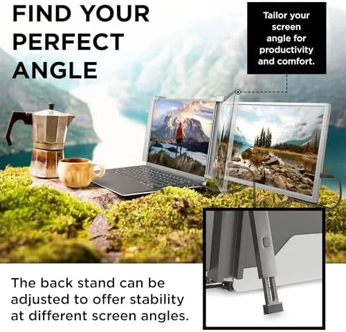 Silver 14" Portable Monitor for Laptops – Dual Screen Extender for 14"-17.3" Displays with USB-C, USB-A, and HDMI, FHD 1080P IPS – Plug & Play for Laptops, Switch, Xbox
