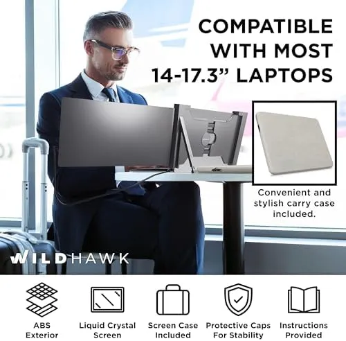Silver 14" Portable Monitor for Laptops – Dual Screen Extender for 14"-17.3" Displays with USB-C, USB-A, and HDMI, FHD 1080P IPS – Plug & Play for Laptops, Switch, Xbox