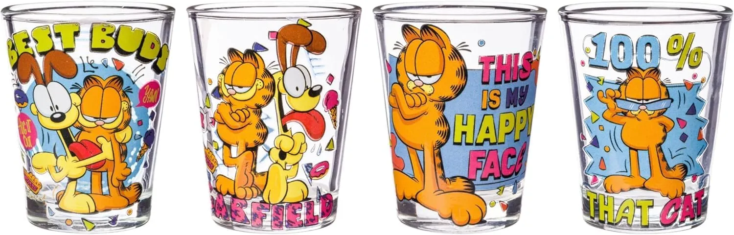 Silver Buffalo Garfield and Odie 4 Pack Mini Glass Set, 1.5 Ounces