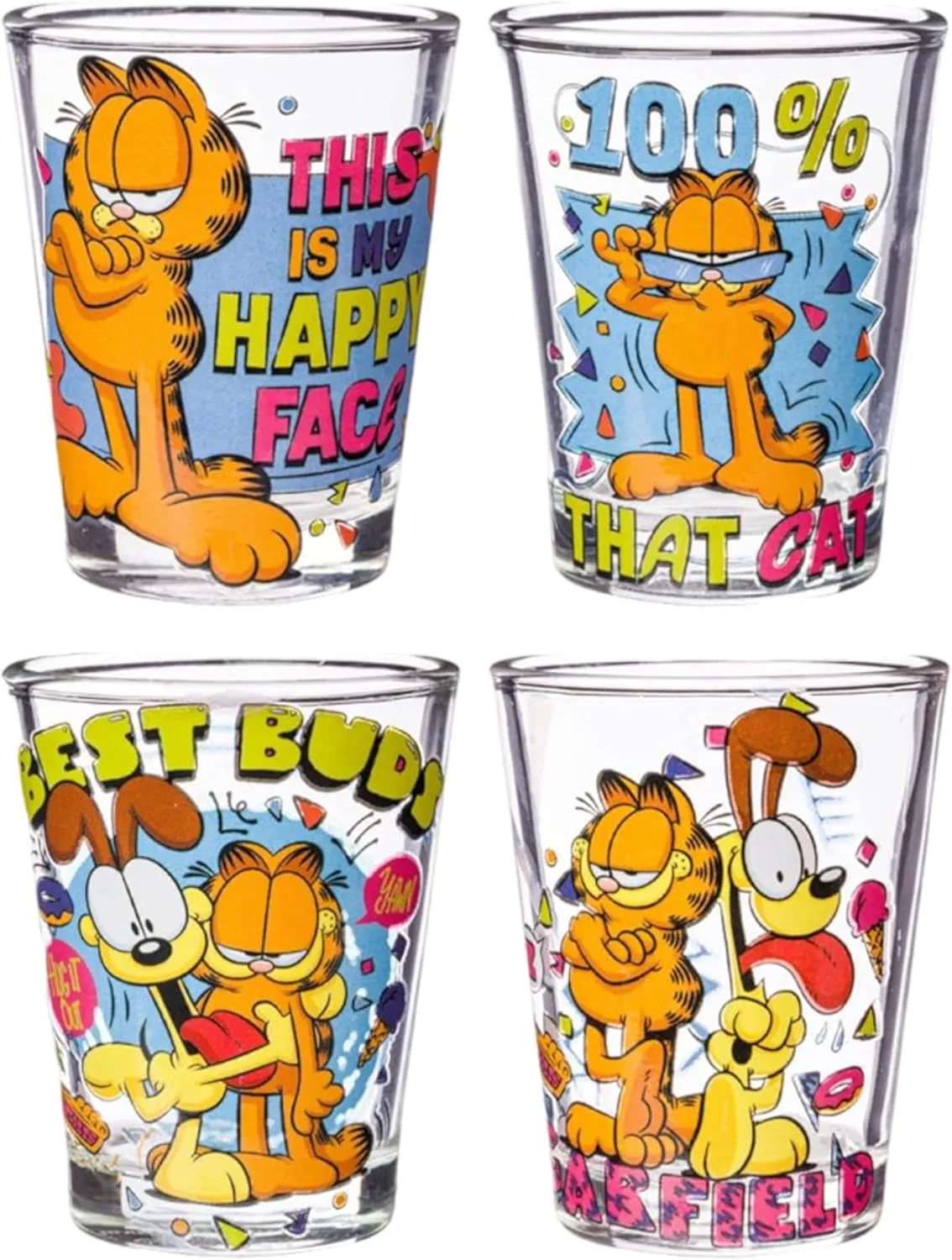 Silver Buffalo Garfield and Odie 4 Pack Mini Glass Set, 1.5 Ounces