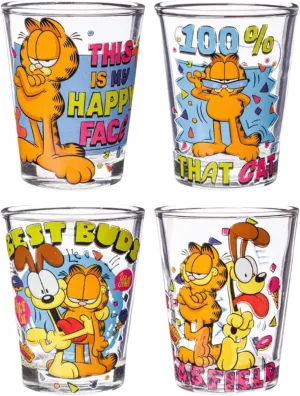 Silver Buffalo Garfield and Odie 4 Pack Mini Glass Set, 1.5 Ounces