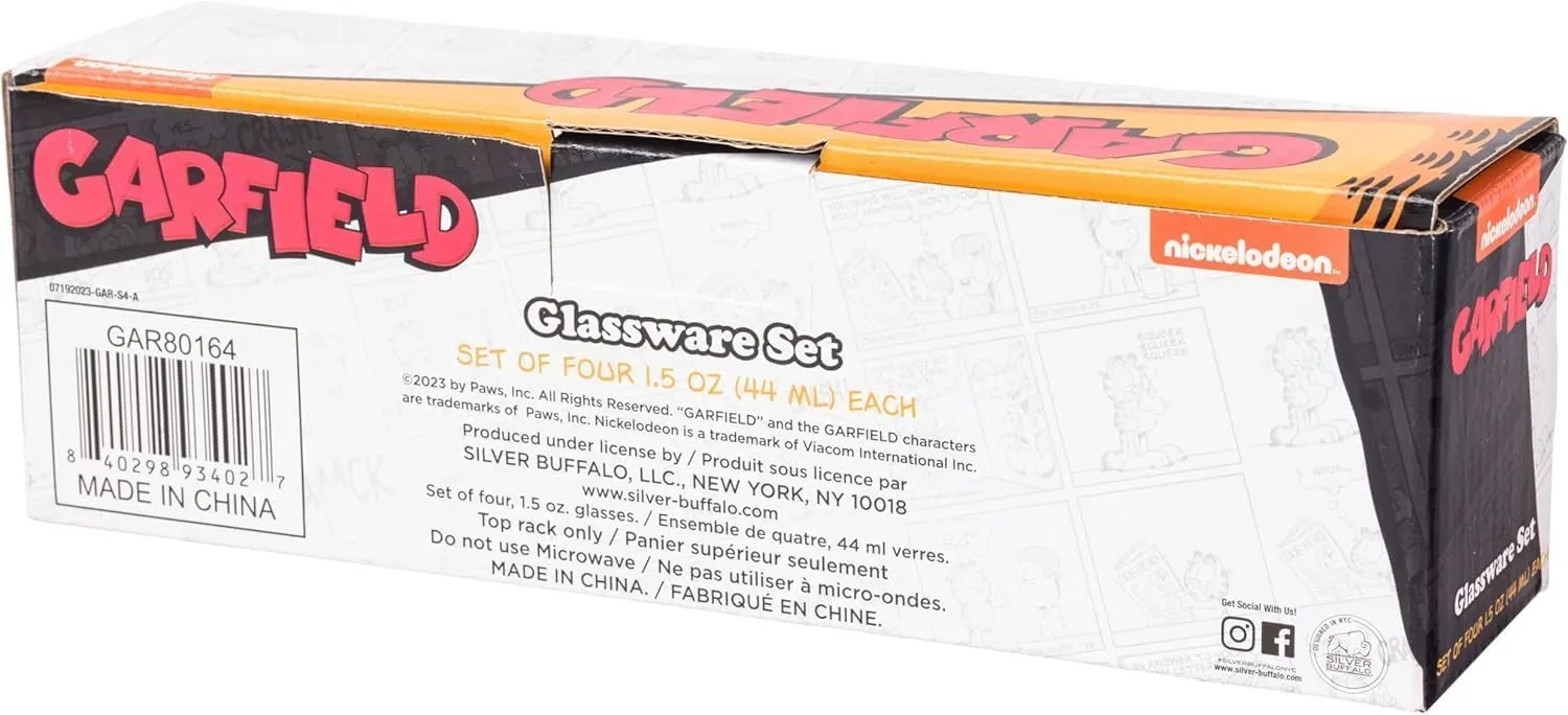Silver Buffalo Garfield and Odie 4 Pack Mini Glass Set, 1.5 Ounces