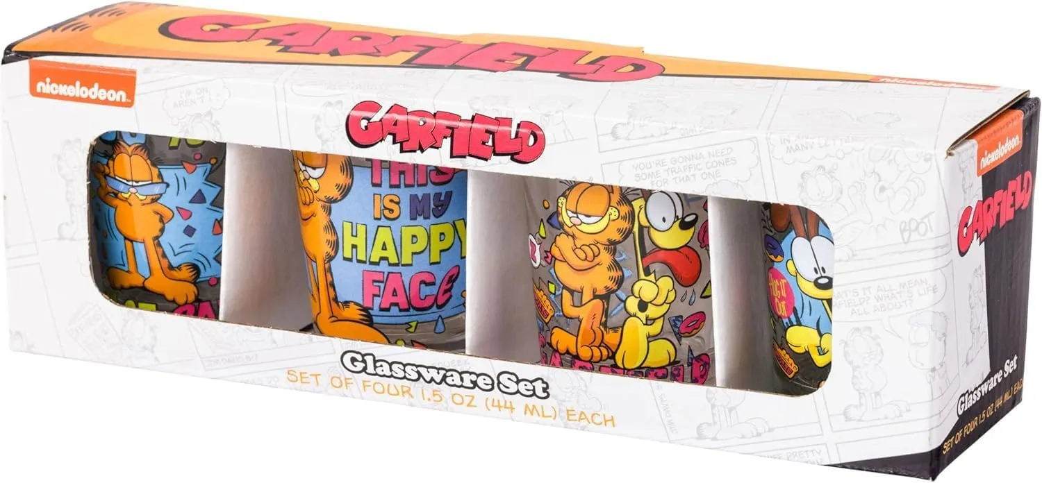 Silver Buffalo Garfield and Odie 4 Pack Mini Glass Set, 1.5 Ounces