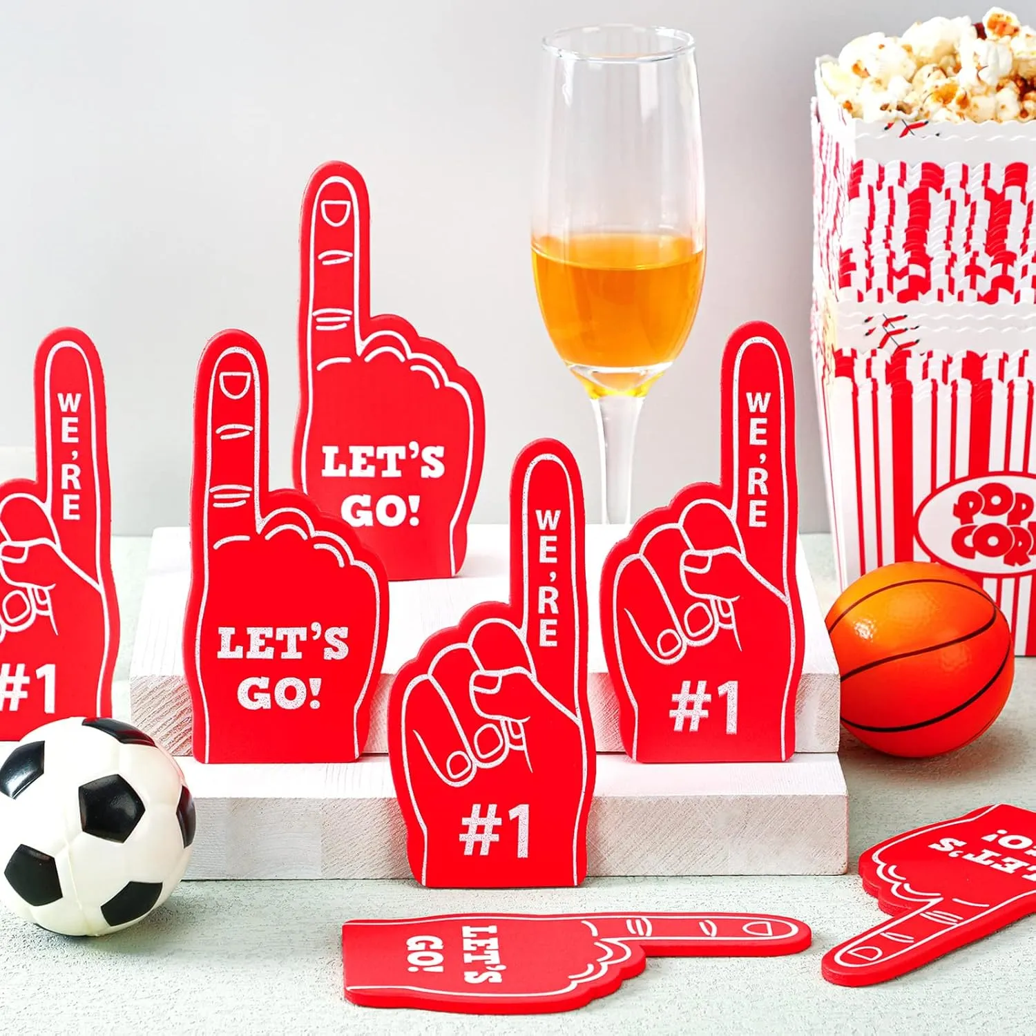 Sinmoe 24 Pcs Mini Foam Finger Baseball Fan Mini Foam Finger, We're #1 Sports Themed Party Supplies for Baseball Hockey Football Basketball Events Team Gifts(Red)