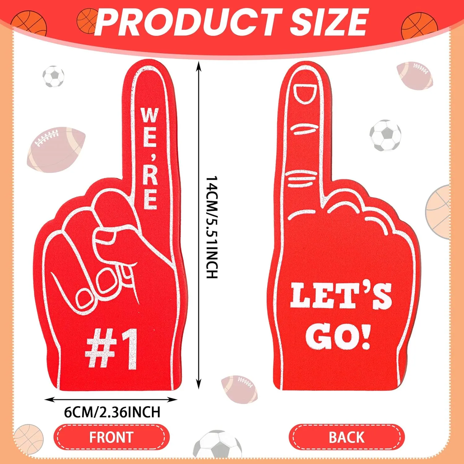 Sinmoe 24 Pcs Mini Foam Finger Baseball Fan Mini Foam Finger, We're #1 Sports Themed Party Supplies for Baseball Hockey Football Basketball Events Team Gifts(Red)
