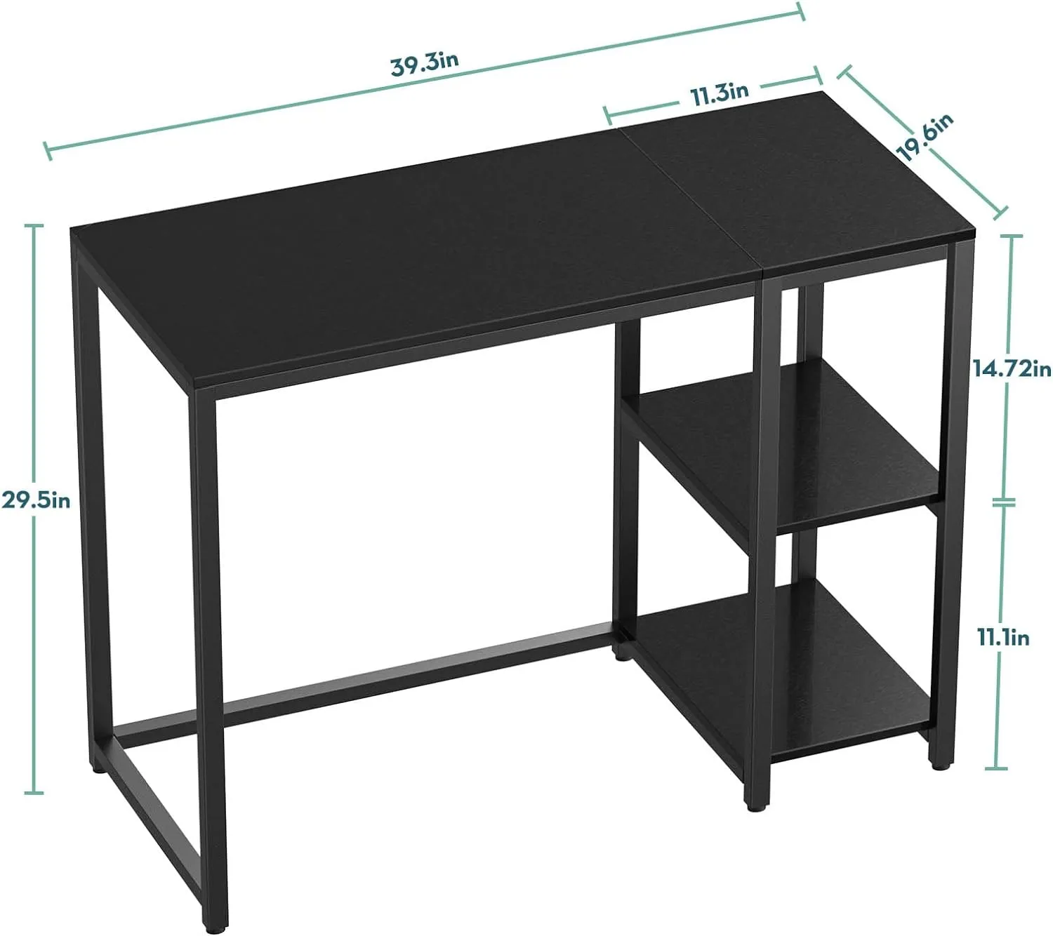 SINPAID Computer Desk 40 inches with 2-Tier Shelves Sturdy Home Office Desk with Large Storage Space Modern Gaming Desk Study Writing Laptop Table, Black Desk