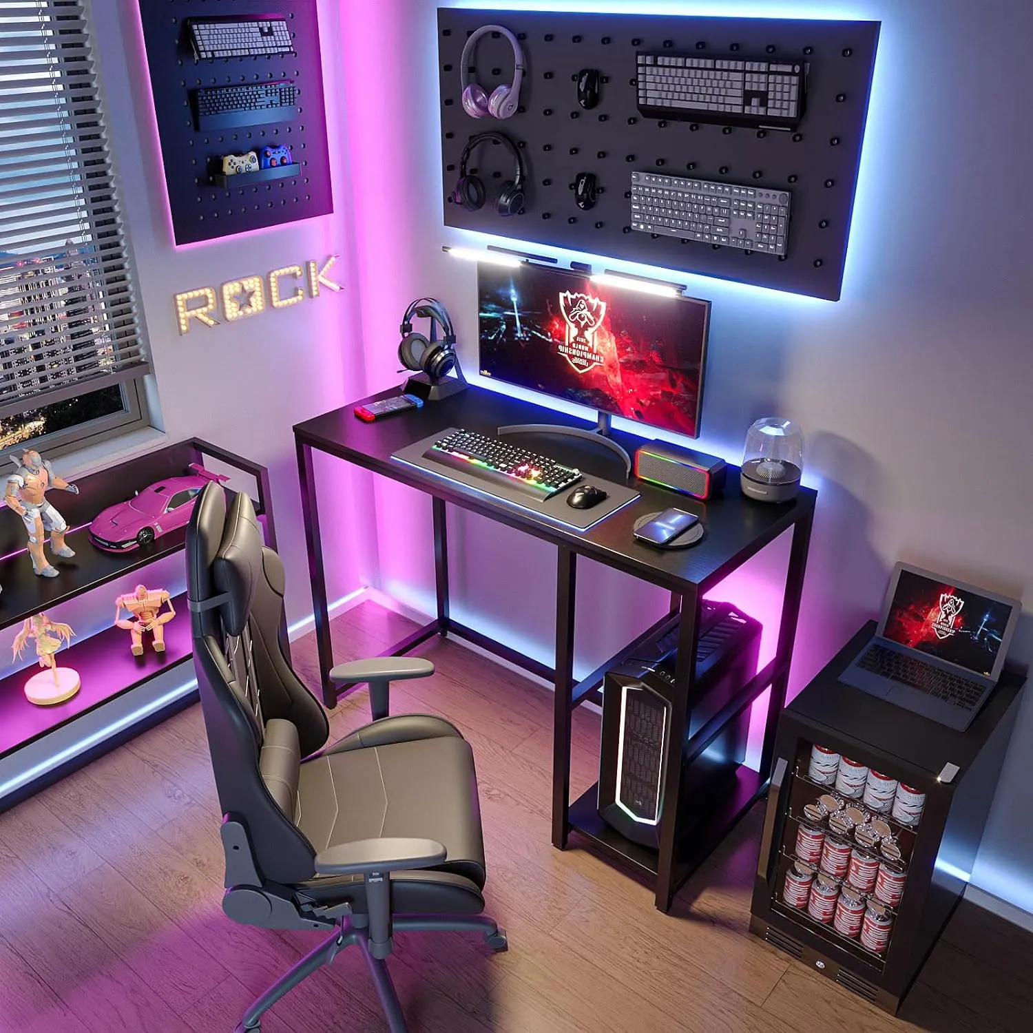 SINPAID Computer Desk 40 inches with 2-Tier Shelves Sturdy Home Office Desk with Large Storage Space Modern Gaming Desk Study Writing Laptop Table, Black Desk