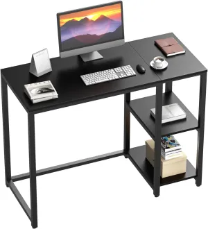 SINPAID Computer Desk 40 inches with 2-Tier Shelves Sturdy Home Office Desk with Large Storage Space Modern Gaming Desk Study Writing Laptop Table, Black Desk