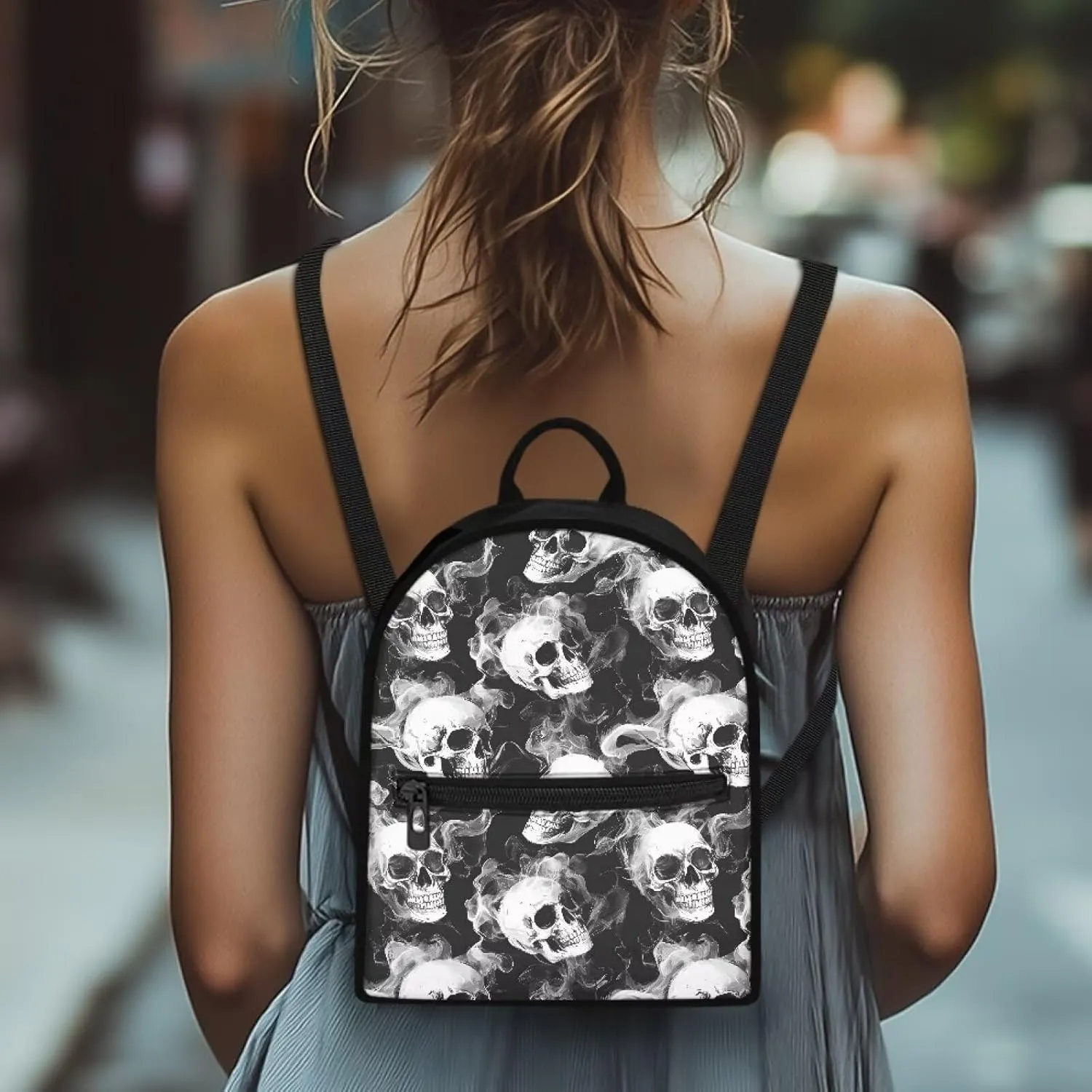 Skull Smoke Unisex's Stylish Mini Backpack Purse Small Casual Daypack Cute Shoulder Bag Purse for Women Casual Daypack for Beach Holidays or Weekend Outings