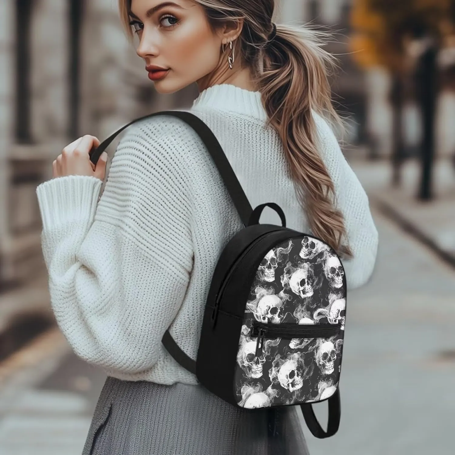 Skull Smoke Unisex's Stylish Mini Backpack Purse Small Casual Daypack Cute Shoulder Bag Purse for Women Casual Daypack for Beach Holidays or Weekend Outings