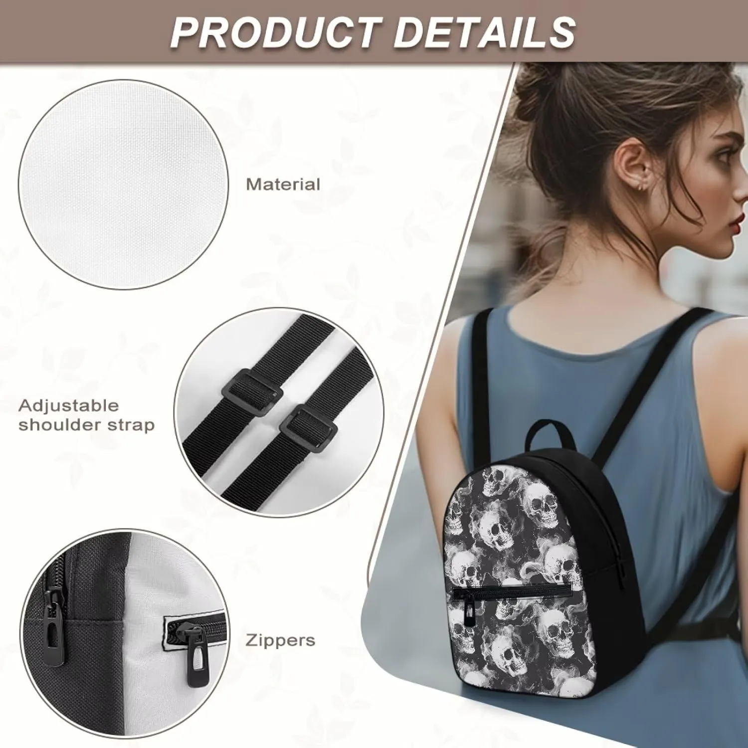 Skull Smoke Unisex's Stylish Mini Backpack Purse Small Casual Daypack Cute Shoulder Bag Purse for Women Casual Daypack for Beach Holidays or Weekend Outings