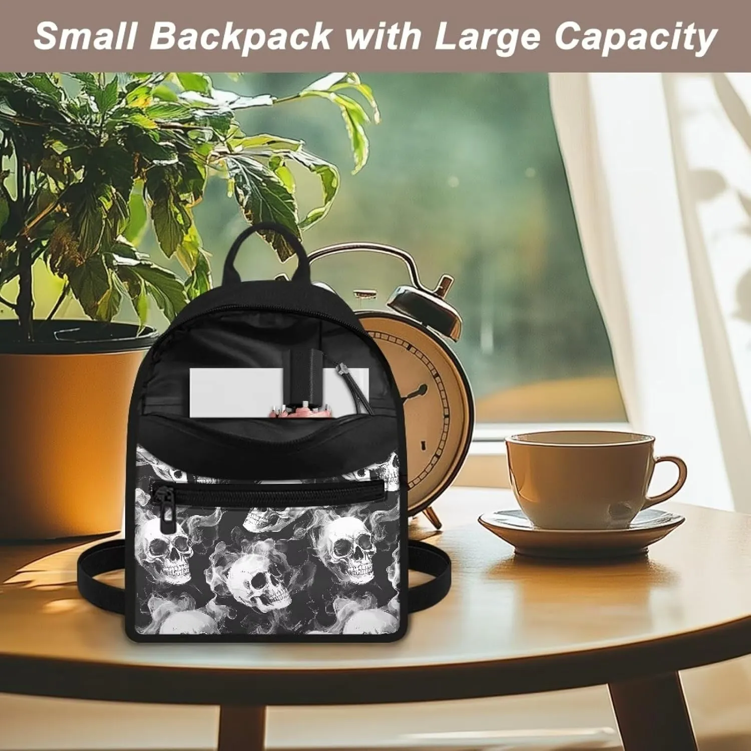 Skull Smoke Unisex's Stylish Mini Backpack Purse Small Casual Daypack Cute Shoulder Bag Purse for Women Casual Daypack for Beach Holidays or Weekend Outings
