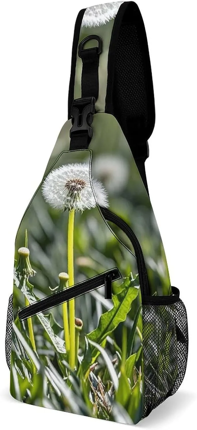 Sling Backpack Fashion Chest Bag Creative Flower Stem Printing Crossbody Backpacks for Men Women