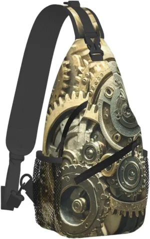 Sling Bag for Men Women Crossbody Backpack Steampunk Mechanical Gears Crossbody Bag Chest Bag for Travel Sport