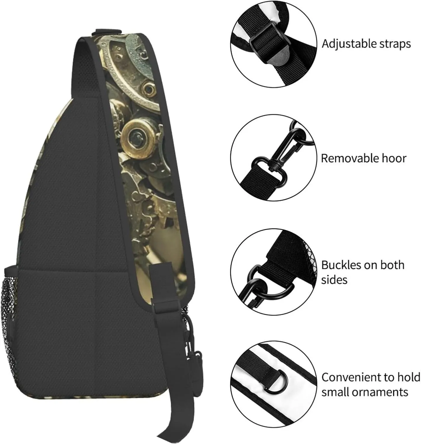 Sling Bag for Men Women Crossbody Backpack Steampunk Mechanical Gears Crossbody Bag Chest Bag for Travel Sport
