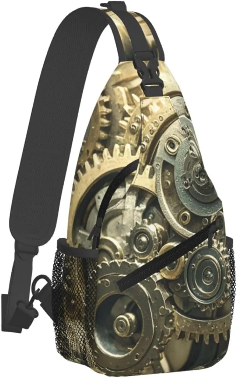 Sling Bag for Men Women Crossbody Backpack Steampunk Mechanical Gears Crossbody Bag Chest Bag for Travel Sport