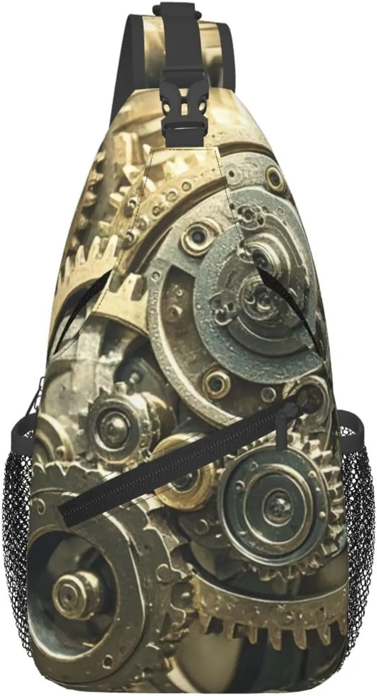 Sling Bag for Men Women Crossbody Backpack Steampunk Mechanical Gears Crossbody Bag Chest Bag for Travel Sport