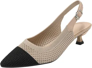 Slingback for Women's Closed Pointed Toe Kitten Heels with Ankle Strap Knitted Dress Pumps Shoes Work Wedding Everyday Parties 1.6 in Low Heels