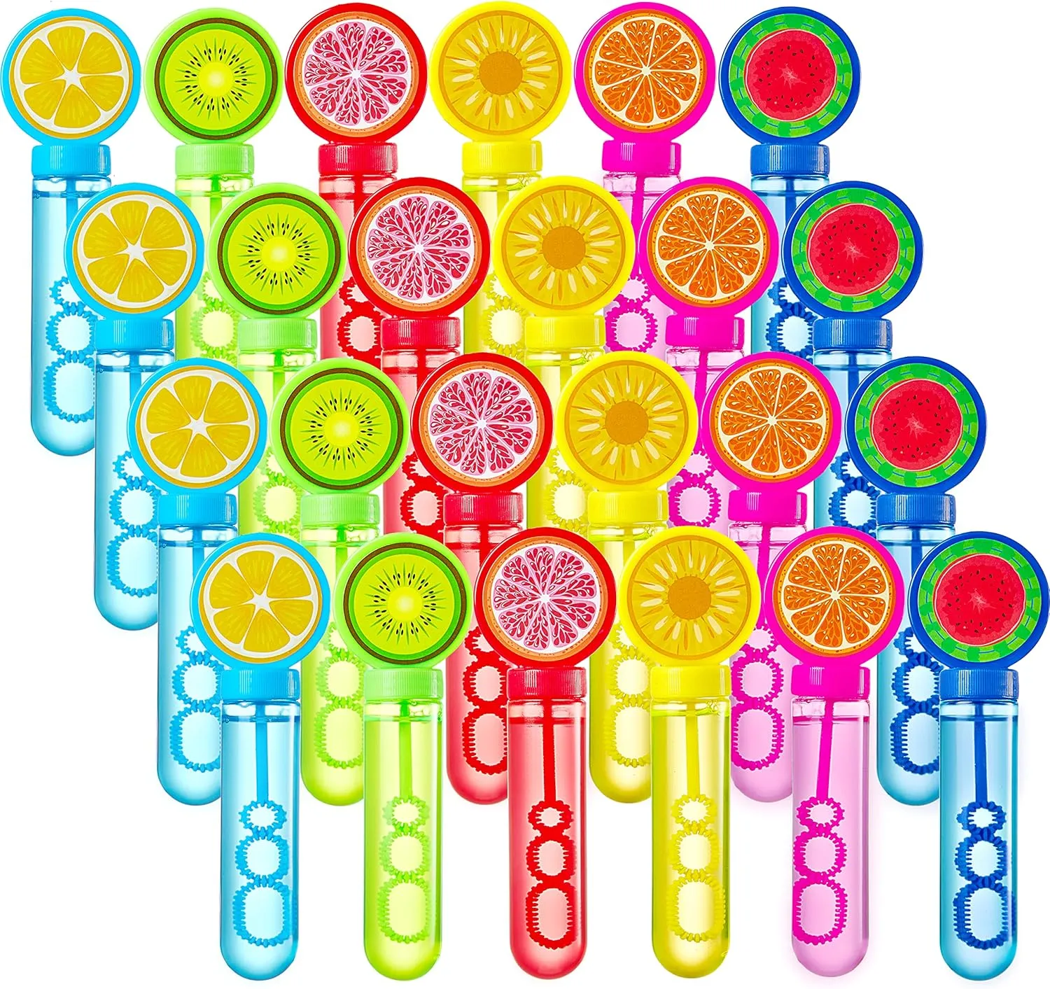 Sloosh 24 Pack Fruits Mini Bubble Wands (1 oz) for Kids, Summer Bubble Fun Activity, Easter, Themed Birthday Wedding, Assortment Party Favors Gift
