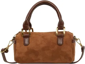 Slouchy Suede Boston Barrel Bag Women Corduroy Boho Satchels Shoulder Bag Crossbody Purse Mini Top-handle Tote Handbag